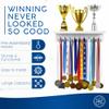 EVERMORE Medal Hanger Display and Trophy Shelf with Hooks - Wooden Medal Holder for Wall Mount Ribbon Display, Trophy Display Shelf for Gymnastics, Soccer, Running Race Medals Awards Rack view 2