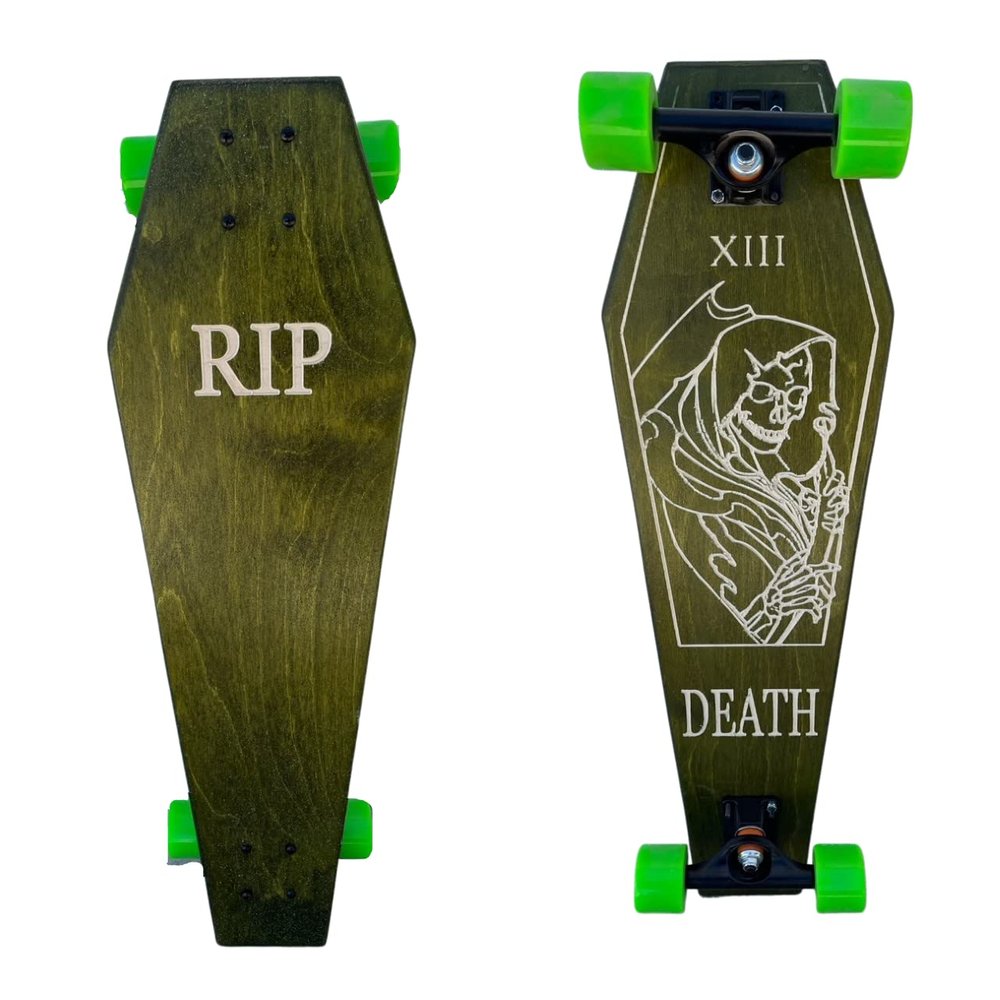 Coffin Death Tarot Green Skateboard | Longboard | 30x9 | Coffin Croozer