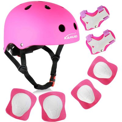 KAMUGO Kids Bike Helmet, Toddler Helmet for Ages 2-8 Boys Girls with Sports Protective Gear Set Knee Elbow Wrist Pads for Skateboard Cycling Scooter Rollerblading (DarkPink)