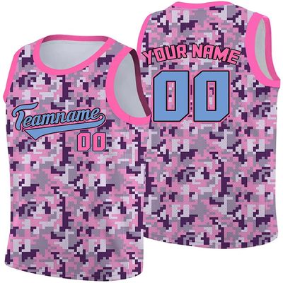 camouflage Custom Basketball Jersey Personalized Printed Your Name & Number Men/Women/Kids Breathable Quick Dry Sportswear (14_Pink Mosaic)