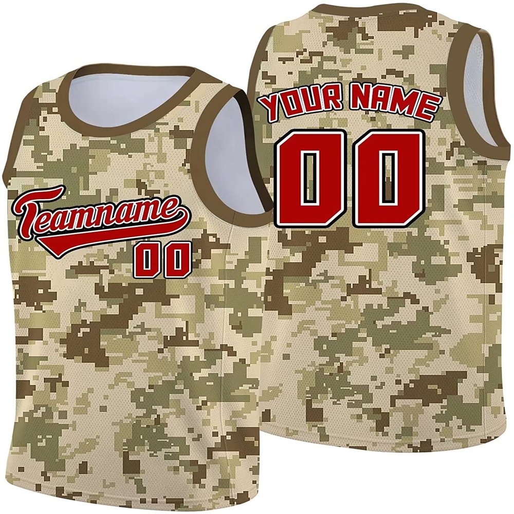 camouflage Custom Basketball Jersey Personalized Printed Your Name & Number Men/Women/Kids Breathable Quick Dry Sportswear (4_Camo Brown Green)