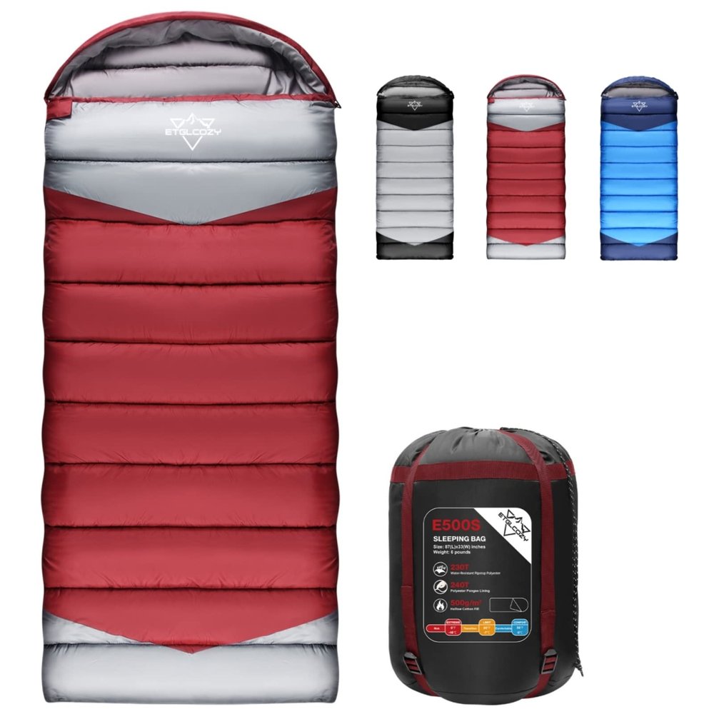 ETGLCOZY Sleeping Bag for Adults Cold Weather & Warm, Lightweight Backpacking Camping Hiking Essentials Gear for Kids 10-12 Girls Boys Compact w/Compression Sack 30-50F Degree, Claret/Gray