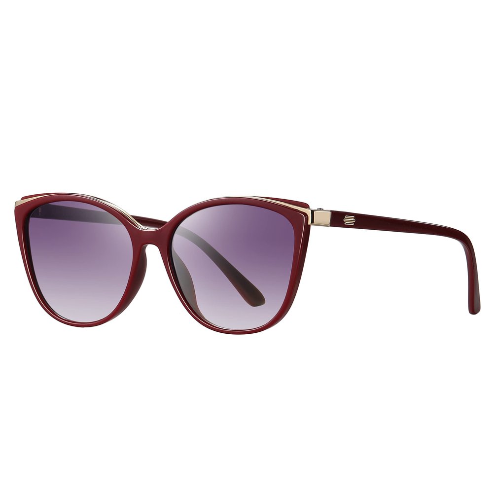 Colrea Trendy Cat Eye Sunglasses for Women Fashion Cateye UV400 Protection Glasses CL22017 (Grey Lens/Red Frame)