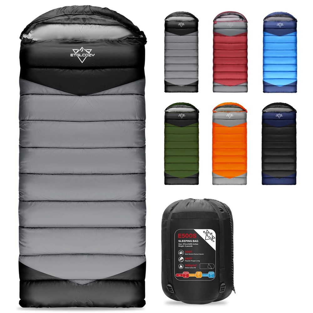 ETGLCOZY Sleeping Bag for Adults Cold Weather & Warm, Lightweight Backpacking Camping Hiking Essentials Gear for Kids 10-12 Girls Boys Compact w/Compression Sack 30-50F Degree, Black/Grey