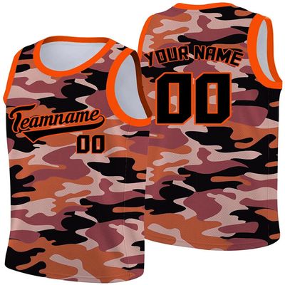 camouflage Custom Basketball Jersey Personalized Printed Your Name & Number Men/Women/Kids Breathable Quick Dry Sportswear (11_Camo Orange)