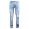 DGHM-JLMY Men's Ripped Light Blue Straight Jeans Washed Slim Fit Pencil Pants Stretch Distressed Leg Denim Pants Jeans (Light Blue,28) view 1