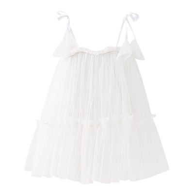 AGQT Baby Girls Tutu Dress Sleeveless Kids Tulle Birthday Party Dresses Casual Playwear Tunic Babydoll Dress Polka Dot-White Size 18-24 Months