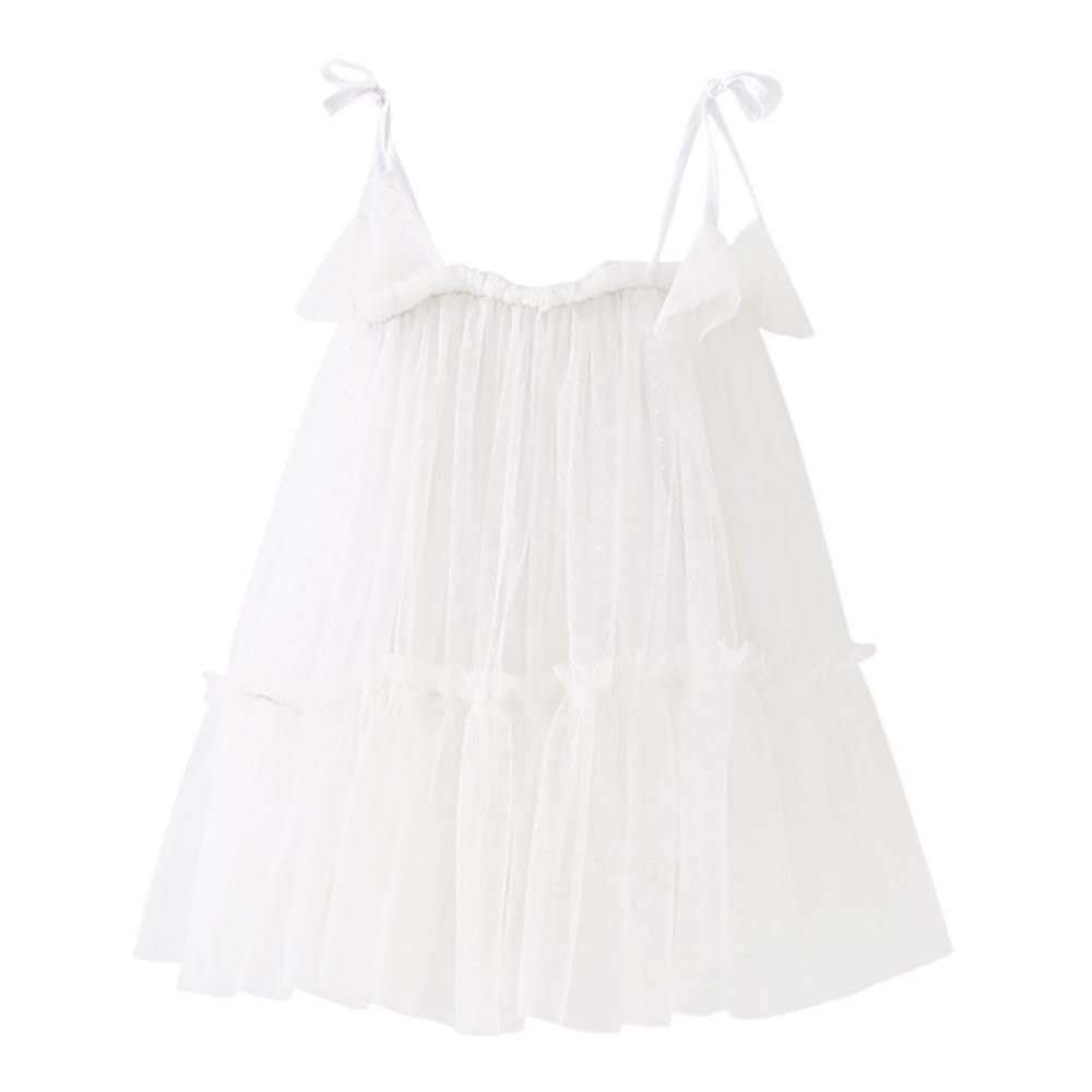 AGQT Baby Girls Tutu Dress Sleeveless Kids Tulle Birthday Party Dresses Casual Playwear Tunic Babydoll Dress Polka Dot-White Size 18-24 Months