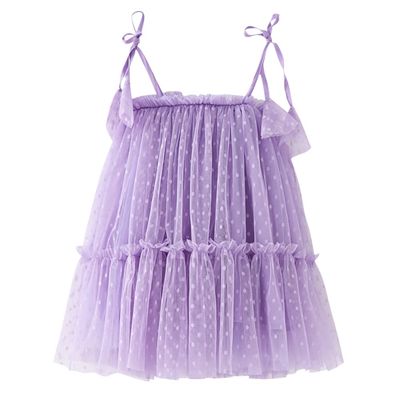 AGQT Baby Girls Tutu Dress Sleeveless Kids Tulle Birthday Party Dresses Casual Playwear Tunic Babydoll Dress Polka Dot-Purple Size 12-18 Months