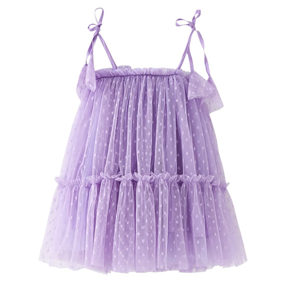 AGQT Baby Girls Tutu Dress Sleeveless Kids Tulle Birthday Party Dresses Casual Playwear Tunic Babydoll Dress Polka Dot-Purple Size 12-18 Months