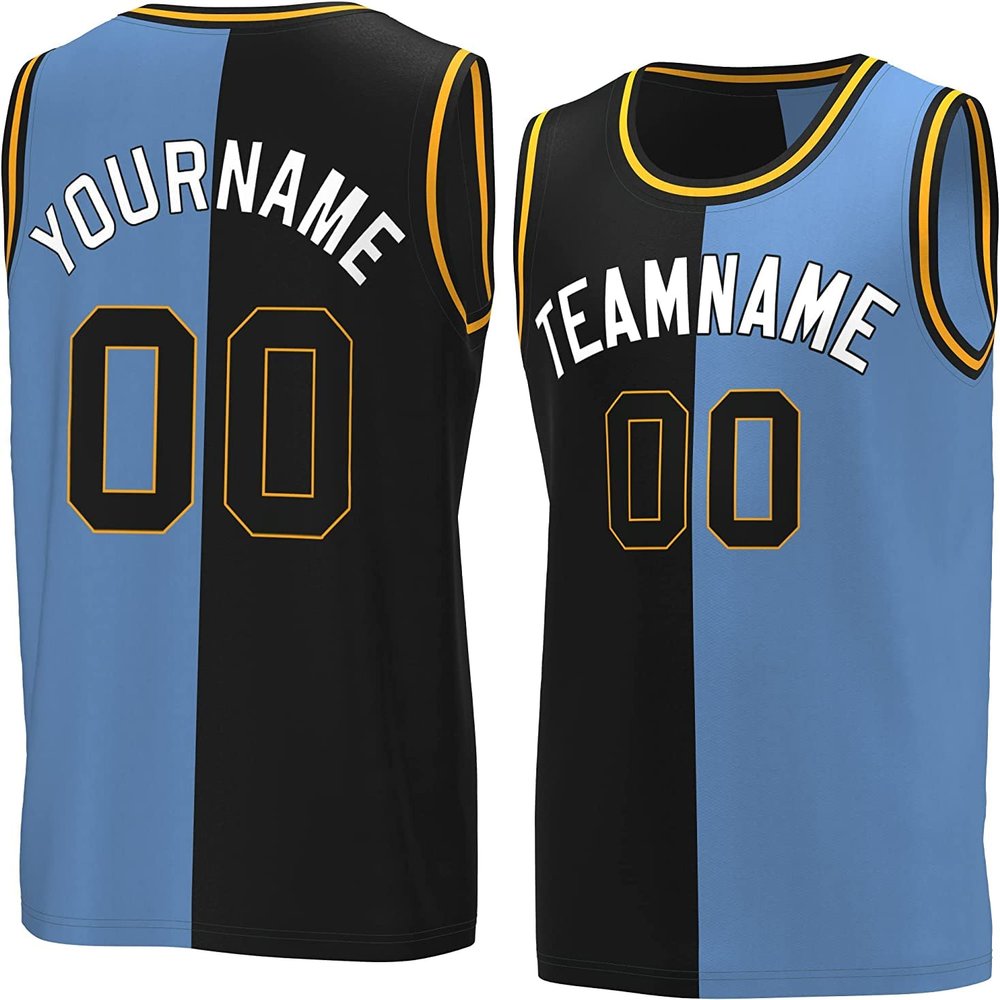Bicolor Custom Basketball Jersey Personalized Printed Your Own Name & Number Men/Women/Kids Breathable Quick Dry Sportswear (5_Black-lightblue-White)