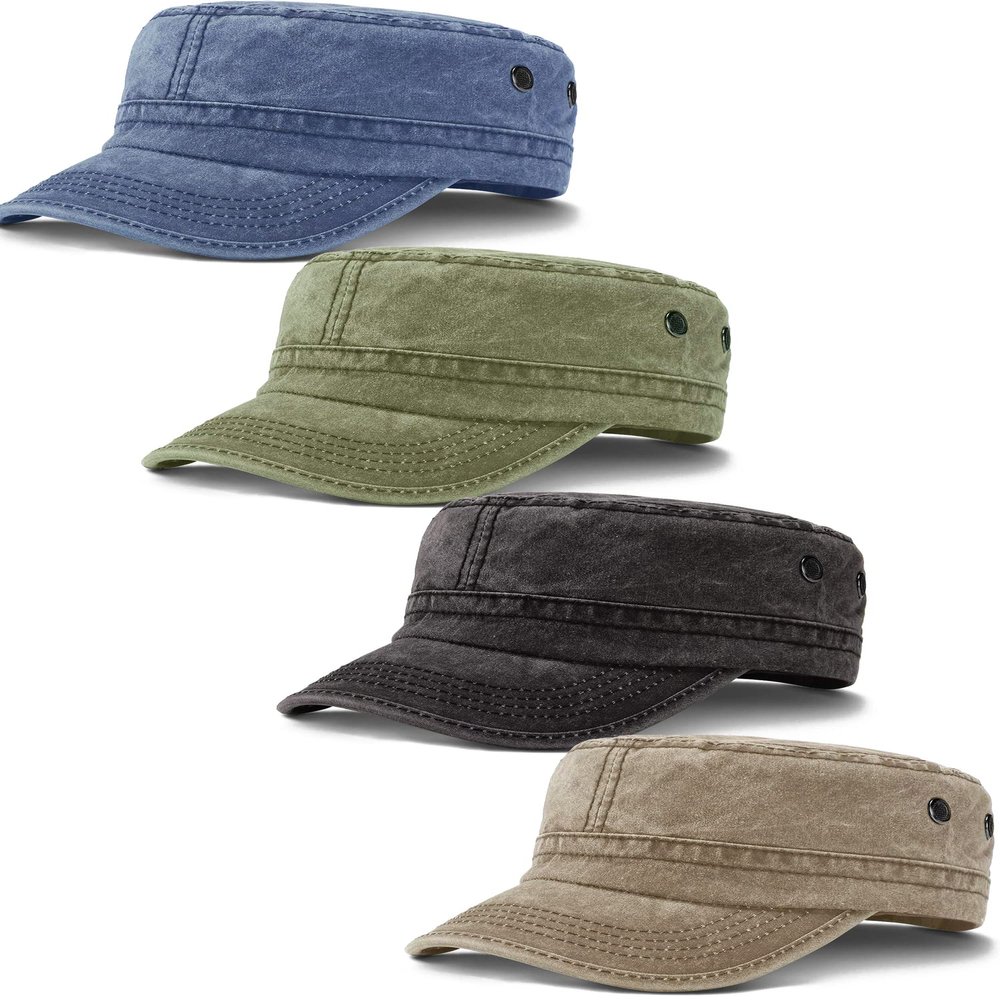 4 Pieces Cadet Caps Army Military Hats Washed Cotton Flat Top Hats Military Men's Baseball Caps Patrol Hat Adjustable Veteran Cap