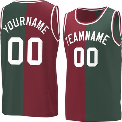 Bicolor Custom Basketball Jersey Personalized Printed Your Own Name & Number Men/Women/Kids Breathable Quick Dry Sportswear (11_Crimson-Huntergreen-White)