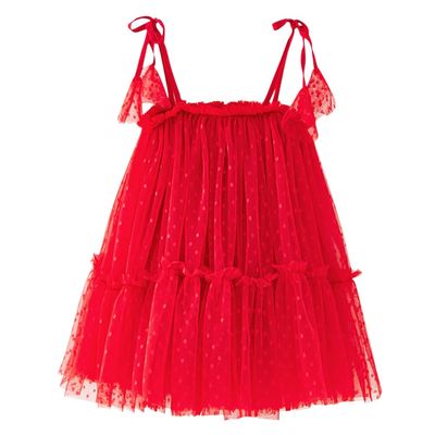 AGQT Baby Girls Tutu Dress Sleeveless Kids Tulle Birthday Party Dresses Casual Playwear Tunic Babydoll Dress Polka Dot-Red Size 6-12 Months