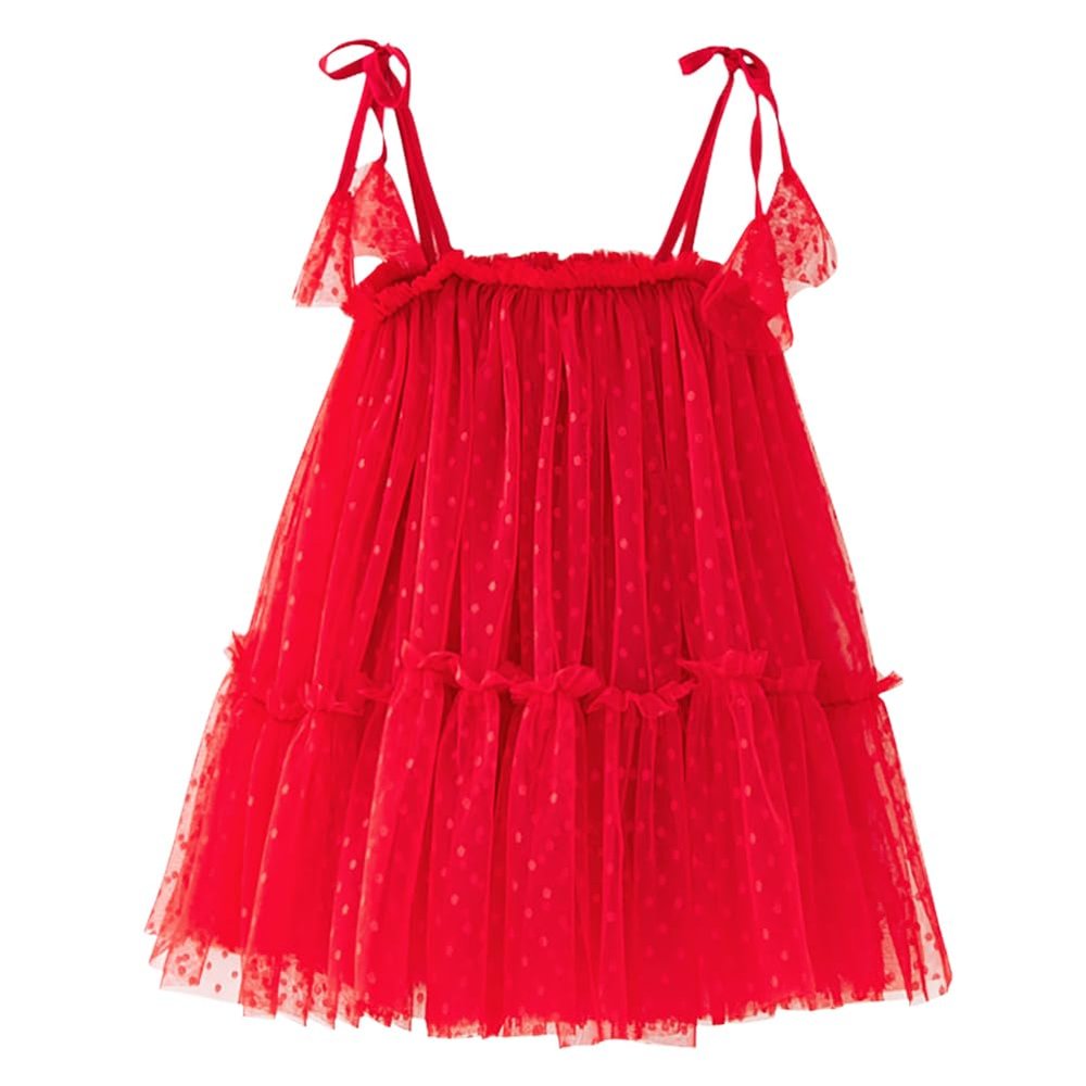 AGQT Baby Girls Tutu Dress Sleeveless Kids Tulle Birthday Party Dresses Casual Playwear Tunic Babydoll Dress Polka Dot-Red Size 6-12 Months