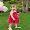 AGQT Baby Girls Tutu Dress Sleeveless Kids Tulle Birthday Party Dresses Casual Playwear Tunic Babydoll Dress Polka Dot-Red Size 6-12 Months view 2