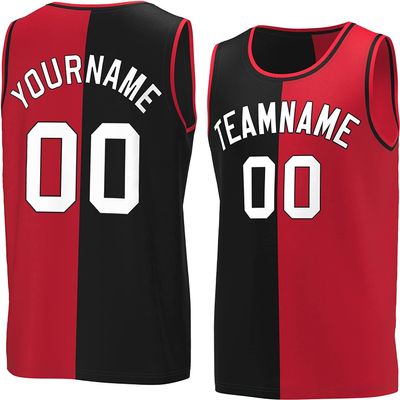 Bicolor Custom Basketball Jersey Personalized Printed Your Own Name & Number Men/Women/Kids Breathable Quick Dry Sportswear (8_Black-red-White)
