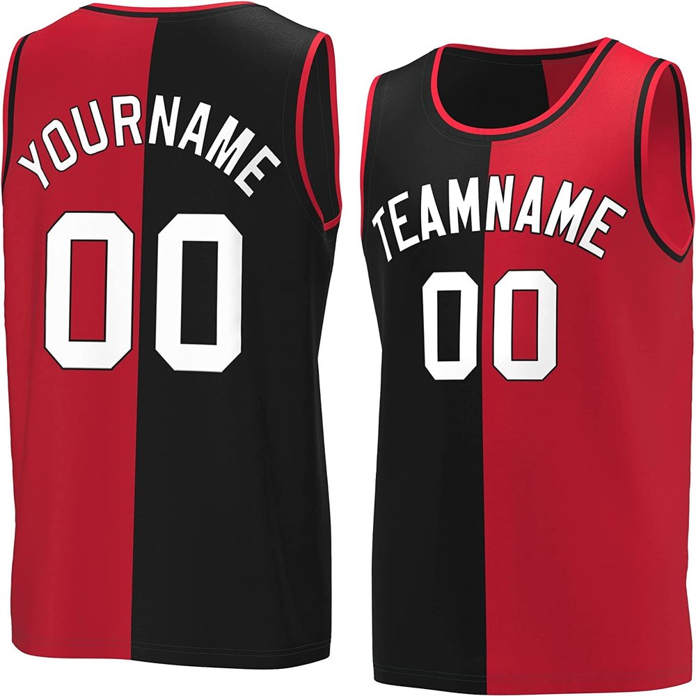 Bicolor Custom Basketball Jersey Personalized Printed Your Own Name & Number Men/Women/Kids Breathable Quick Dry Sportswear (8_Black-red-White)