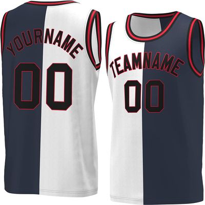 Bicolor Custom Basketball Jersey Personalized Printed Your Own Name & Number Men/Women/Kids Breathable Quick Dry Sportswear (20_Navy-White-Black)