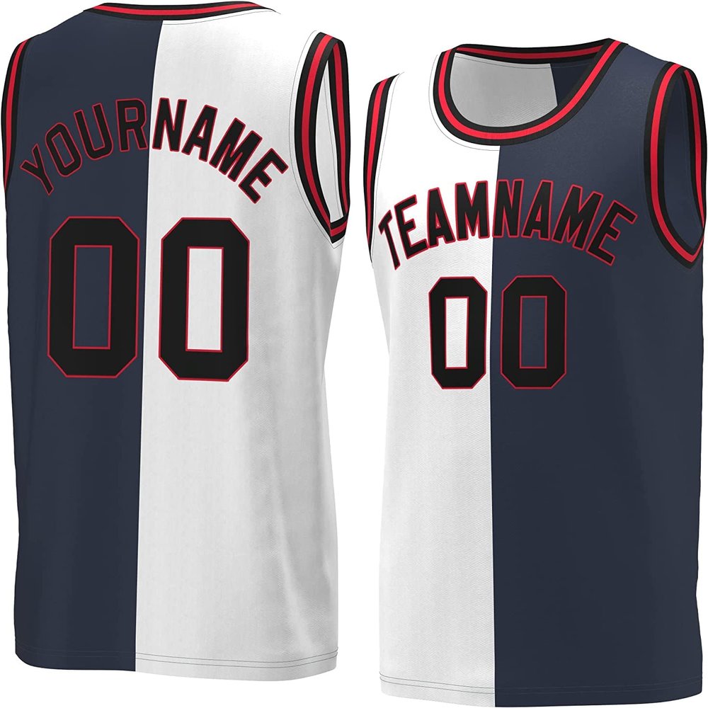 Bicolor Custom Basketball Jersey Personalized Printed Your Own Name & Number Men/Women/Kids Breathable Quick Dry Sportswear (20_Navy-White-Black)