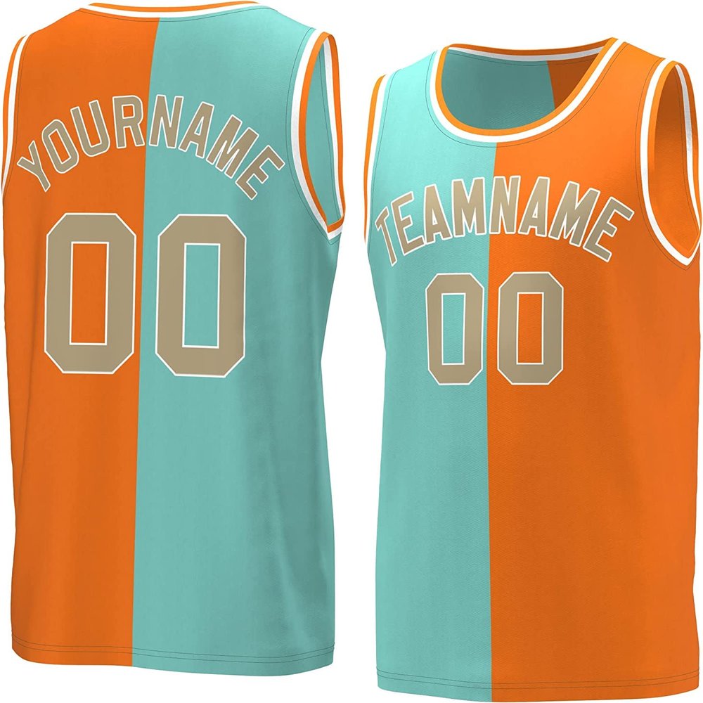 Bicolor Custom Basketball Jersey Personalized Printed Your Own Name & Number Men/Women/Kids Breathable Quick Dry Sportswear (33_Tfnl-amsc-Khaki)