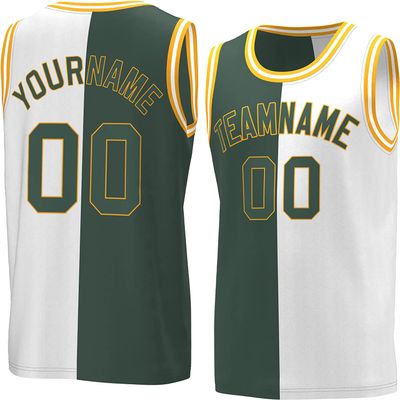 Bicolor Custom Basketball Jersey Personalized Printed Your Own Name & Number Men/Women/Kids Breathable Quick Dry Sportswear (16_Huntergreen-Whtie-Gold)