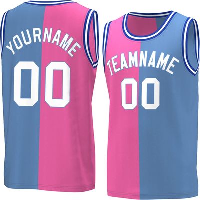 Bicolor Custom Basketball Jersey Personalized Printed Your Own Name & Number Men/Women/Kids Breathable Quick Dry Sportswear (23_Pink-lightblue-White)