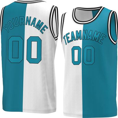 Bicolor Custom Basketball Jersey Personalized Printed Your Own Name & Number Men/Women/Kids Breathable Quick Dry Sportswear (32_Teal-White-Black)