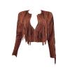 JEsilunmaMY Sexy Tassel Jacket for Women Zip Up Long Sleeve Crewneck Cropped Coats Solid Color Slim Fit Casual Short Jackets (Coffee,Medium) view 1