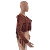 JEsilunmaMY Sexy Tassel Jacket for Women Zip Up Long Sleeve Crewneck Cropped Coats Solid Color Slim Fit Casual Short Jackets (Coffee,Medium) view 2