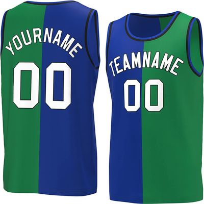 Bicolor Custom Basketball Jersey Personalized Printed Your Own Name & Number Men/Women/Kids Breathable Quick Dry Sportswear (17_KellyGreen-Royal-White)