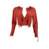 JEsilunmaMY Sexy Tassel Jacket for Women Zip Up Long Sleeve Crewneck Cropped Coats Solid Color Slim Fit Casual Short Jackets (Red,Medium) view 1