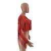JEsilunmaMY Sexy Tassel Jacket for Women Zip Up Long Sleeve Crewneck Cropped Coats Solid Color Slim Fit Casual Short Jackets (Red,Medium) view 2