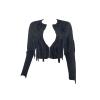 JEsilunmaMY Sexy Tassel Jacket for Women Zip Up Long Sleeve Crewneck Cropped Coats Solid Color Slim Fit Casual Short Jackets (Black,X-Large) view 1