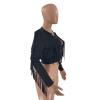 JEsilunmaMY Sexy Tassel Jacket for Women Zip Up Long Sleeve Crewneck Cropped Coats Solid Color Slim Fit Casual Short Jackets (Black,X-Large) view 2