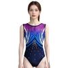JoyCan Gymnastics Leotards Navy Blue Printed Diamond Girls Competition Performance view 1
