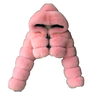 JEsilunmaMY Womens Fluffy Fur Short Coat Zip Long Sleeve Fleece Fuzzy Hooded Jacket Winter Warm Shaggy Shearling Outwear (Pink,3X-Large)