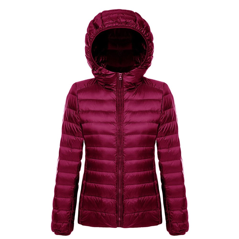 JEsilunmaMY Lightweight Short Puffer Jacket for Women Zip Long Sleeve Packable Hooded Down Coats Slim Winter Cropped Outwear (Red3,3X-Large)