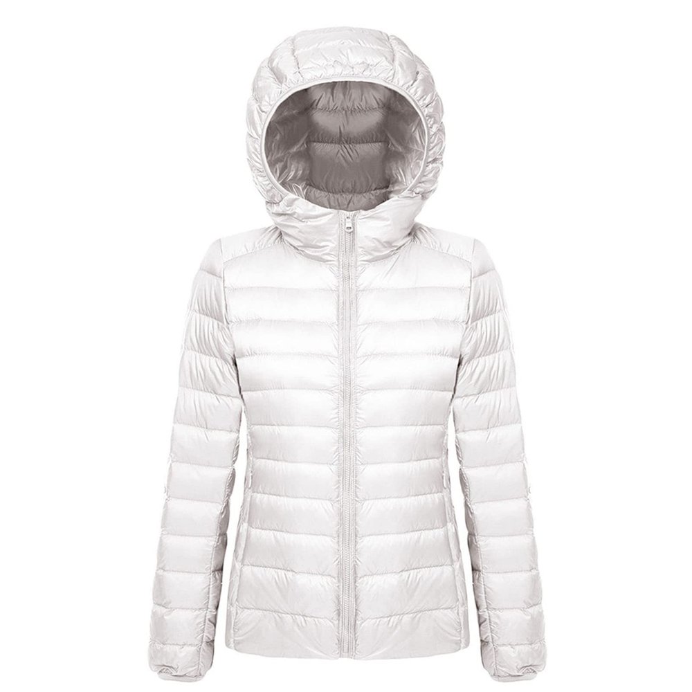 JEsilunmaMY Lightweight Short Puffer Jacket for Women Zip Long Sleeve Packable Hooded Down Coats Slim Winter Cropped Outwear (White,4X-Large)