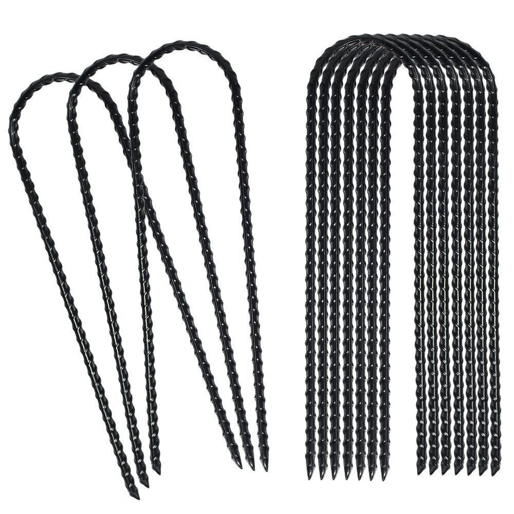 10"x2" Trampolines Wind Stakes Heavy Duty U Shape Galvanized Steel Trampoline Stakes Ground Anchors with Sharp End for Camping Tent, Garden Staples, Trampoline Pins (12)