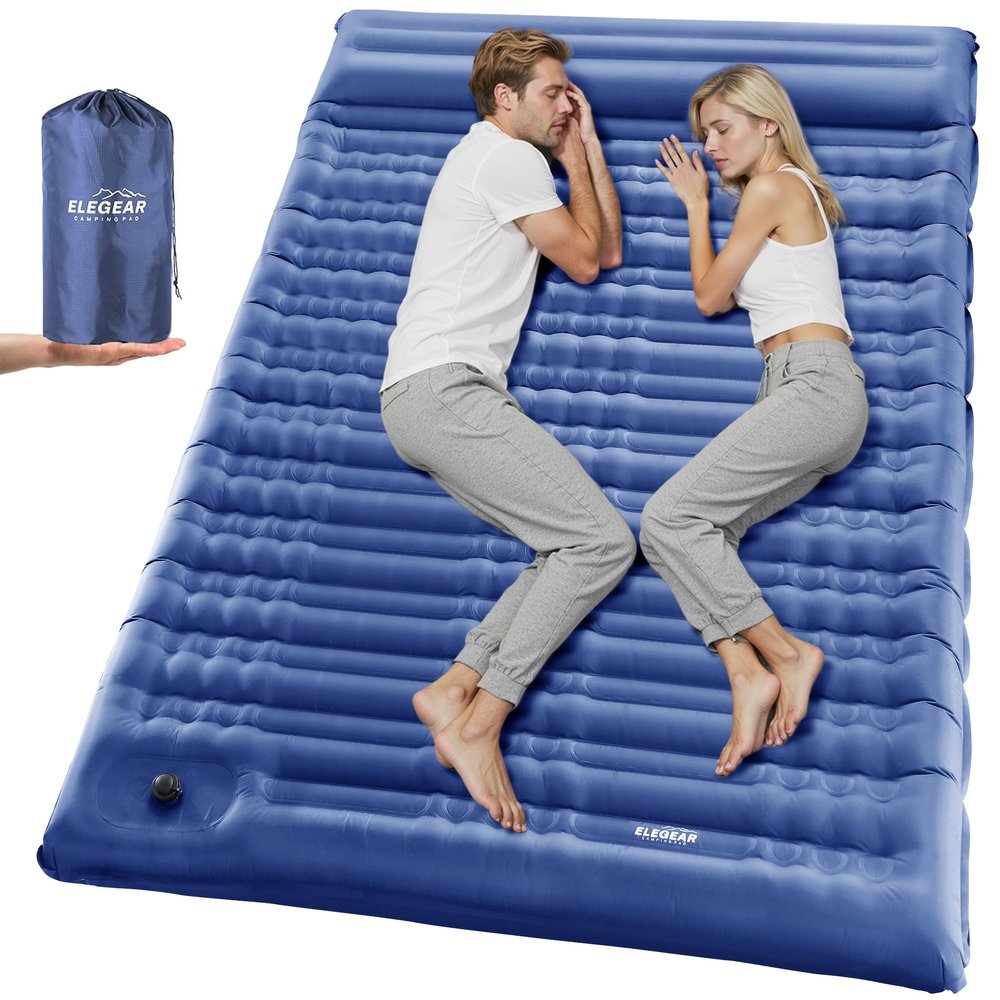 Elegear CumbreX Double Sleeping Pad for Camping, 4.7" Ultra-Thick Inflatable Camping Sleeping Pad 2 Person with Built-in Foot Pump, Portable Camping Sleeping Mat for Backpacking Hiking Tent, Blue Full