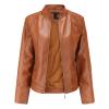 JEsilunmaMY Leather Jackets for Women Zip Up Long Sleeve Stand Collar Biker Coat Slim Fit Spring Fall Motorcycle Outwear (Brown,Large) view 1