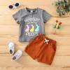 Baby Boy Easter Outfits Funny Letter Print Vintage Bunny T-Shirt Top Jogger Shorts Set Summer Easter Bunny Clothes (Grey+Brown,6-12 Months) view 3