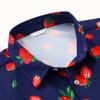 SheLucki Hawaiian Shirt for Men, Unisex Summer Beach Casual Short Sleeve Button Down Shirts, Printed Palmshadow Clothing Strawberry Blue L view 4