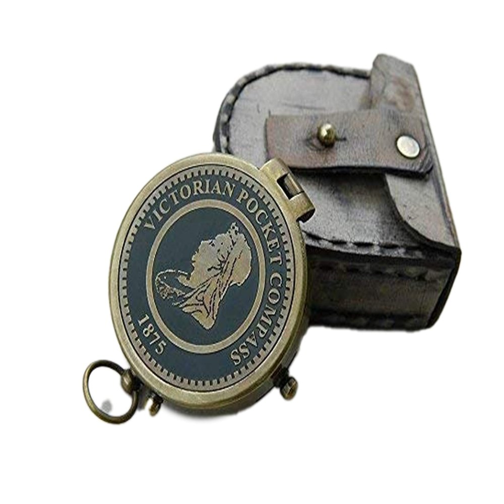 Antique Nautical Brass Compass with Leather Case Navigational & Directional Gift Tool for Hiking Trekking Travelling & Camping by Nexus Centre