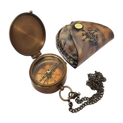 Antique Nautical Brass Compass Handmade Brass Nautical Compass with Stamped Leather Case Navigational & Directional Gift Tool for Hiking Trekking Travelling & Camping by Nexus Centre