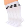Hugh Ugoli Women Cotton Knee High Socks With 3 Stripes, Long Dress School Uniform for Girls, Boot Socks, Shoe Size 5-8, White, 4 Pairs view 1