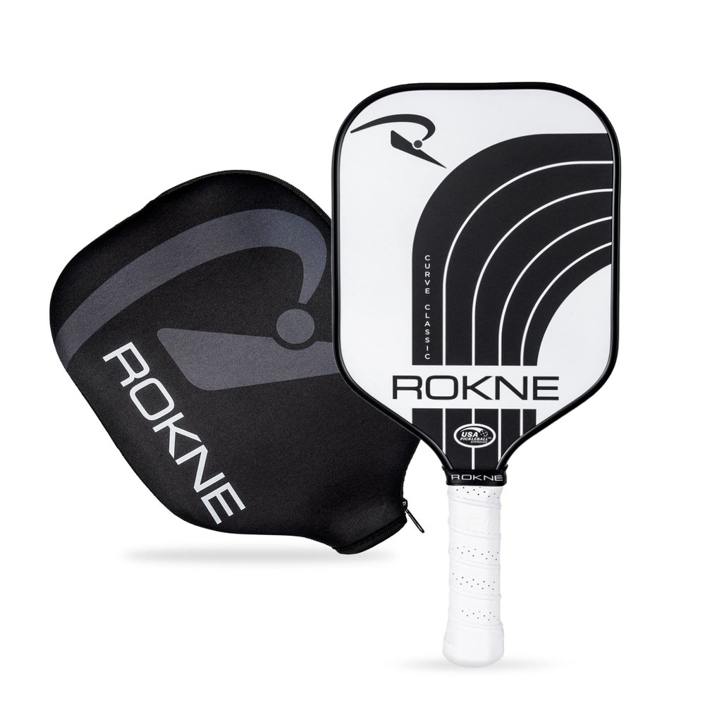 ROKNE Curve Classic Pickleball Paddle, USAPA Approved Pickle Ball Rackets, ProGrit Texture, Max Spin & Control, Comfort Cushion Grip, Long Handle, Fiberglass, Includes Paddle Cover