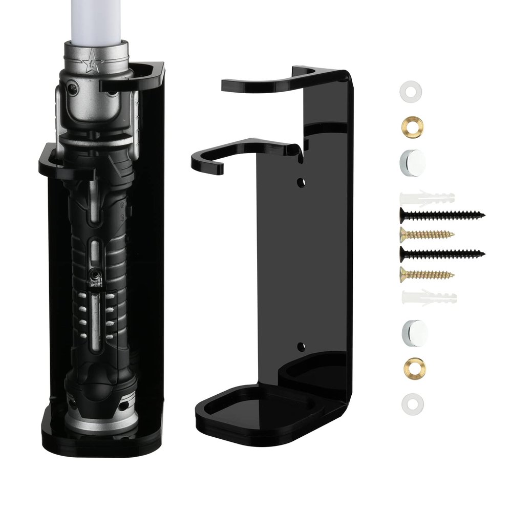 Cosmos 1 Pc Lightsaber Wall Mount Stand Light Saber Display Rack Wall Holder, Acrylic Lightsaber Display Stand Lightsabers Holder Compatible with Most Lightsabers- Screw Hardware Included (Solid Black - 5 cm Dia.)
