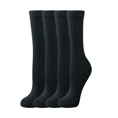 Amazon Essentials Women's Cotton Cushioned Performance Work Crew Sock, 4 Pairs, Black, 6-9